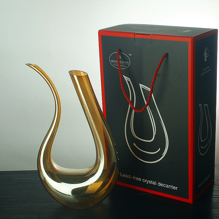 Artisan Crystal U-shaped Decanter Set with Gift Box - Includes Harp Decanter & Wine Pourer